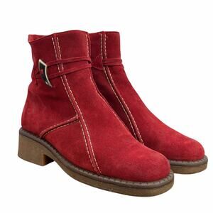 La Canadienne Winter Boot 7 Women's Naomi Red Suede Ankle Zip Canada Waterproof